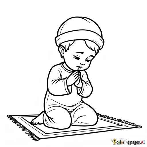 A child praying salah with a prayer mat.