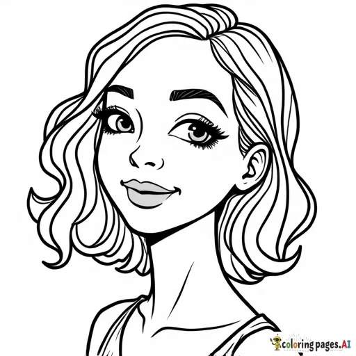 Convert this portrait into a black-and-white coloring page with clear, smooth outlines. Keep the facial details minimal but recognizable. Use bold lines and avoid shading or unnecessary details
