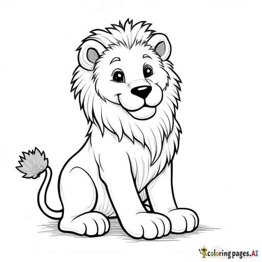 Crea un disegno in bianco e nero di un animale carino (es. leone) per un libro da colorare per bambini. Linee semplici, nessuno sfondo, senza ombreggiature, pronto per la stampa in formato 7.5x11 pollici