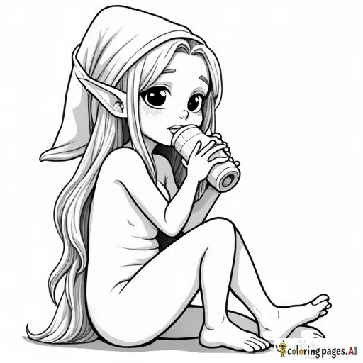 Cute teen elf girl nude, sucking on a dildo