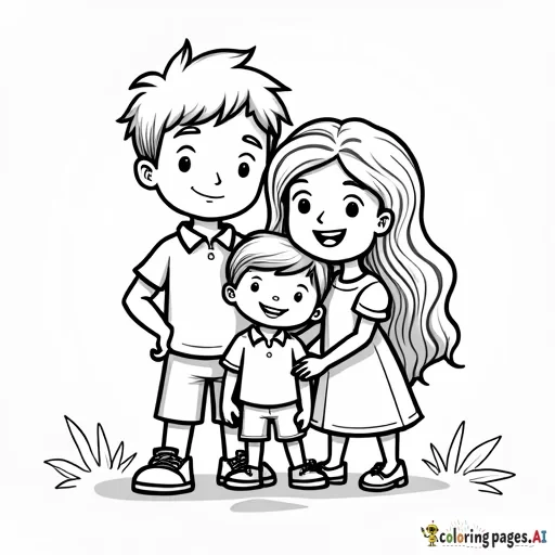 Quero transformar a foto em família em desenho de colorir estilo Cartoon