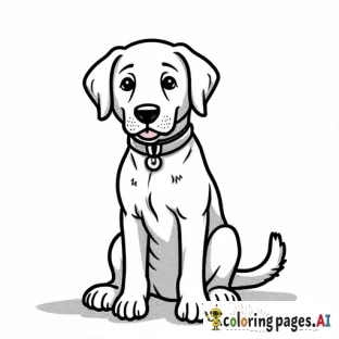 A birthday card coloring page for Gigi with a black lab that can be colored in