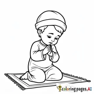 A child praying salah with a prayer mat.