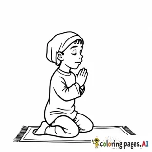 A child praying salah with a prayer mat.