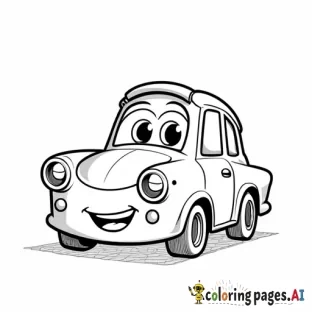 A cute, smiling cartoon car with big expressive eyes and a friendly face.