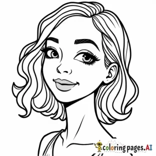 Convert this portrait into a black-and-white coloring page with clear, smooth outlines. Keep the facial details minimal but recognizable. Use bold lines and avoid shading or unnecessary details