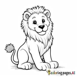 Crea un disegno in bianco e nero di un animale carino (es. leone) per un libro da colorare per bambini. Linee semplici, nessuno sfondo, senza ombreggiature, pronto per la stampa in formato 7.5x11 pollici