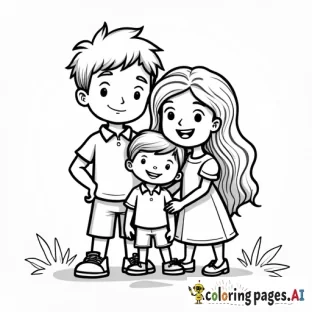 Quero transformar a foto em família em desenho de colorir estilo Cartoon